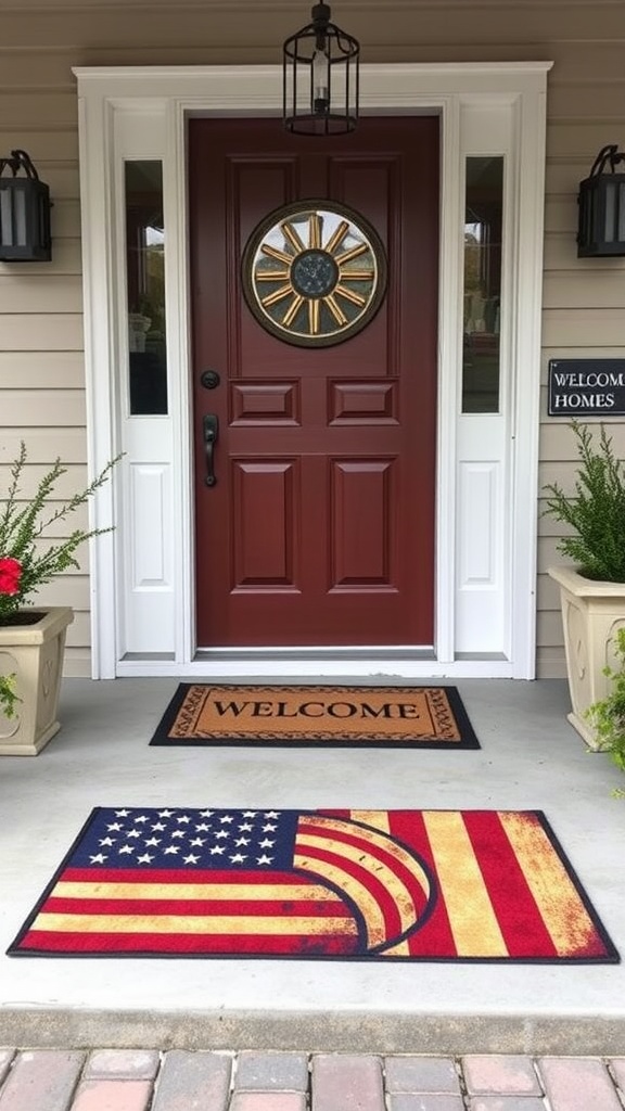 Flag-themed welcome mat featuring the American flag design