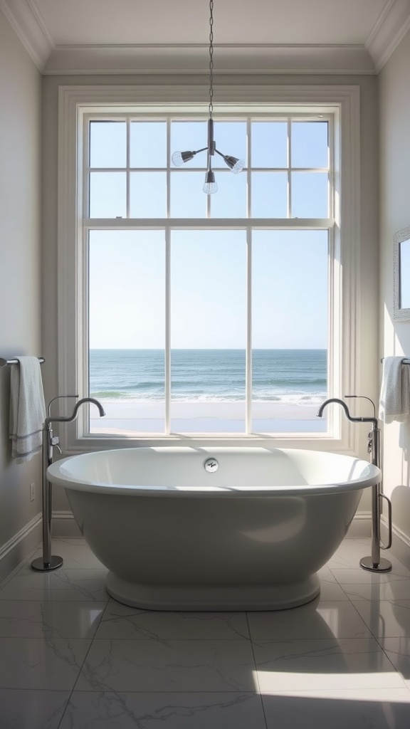 A luxurious freestanding tub with ocean view