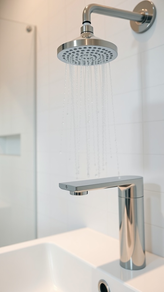 Modern showerhead and faucet in a stylish bathroom setting