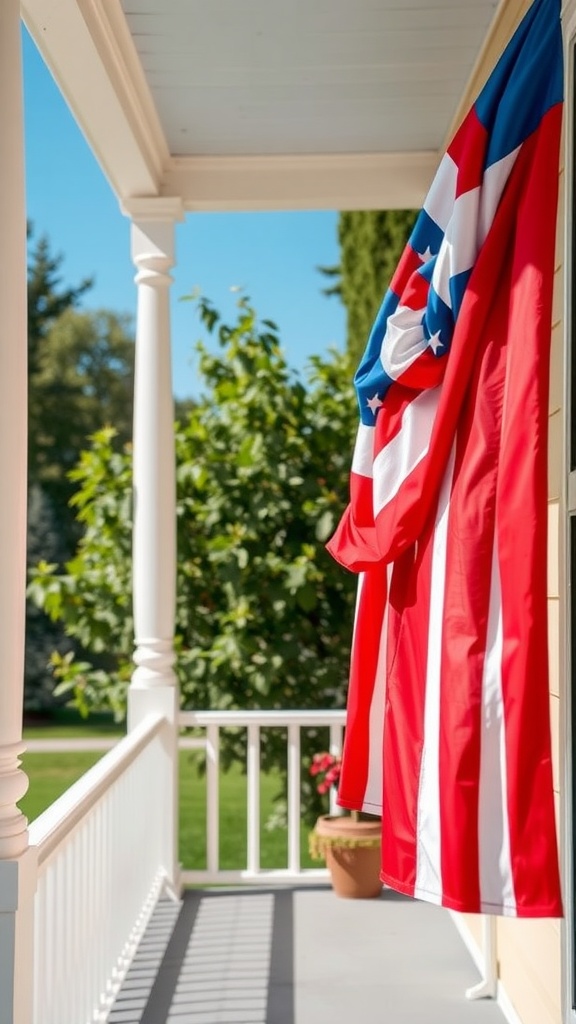 Stars and stripes bunting hanging from a porch