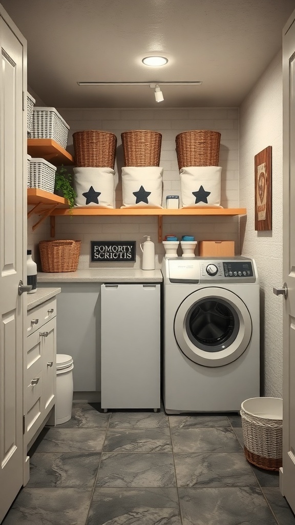 Chic laundry room design featuring modern appliances and organized storage solutions.