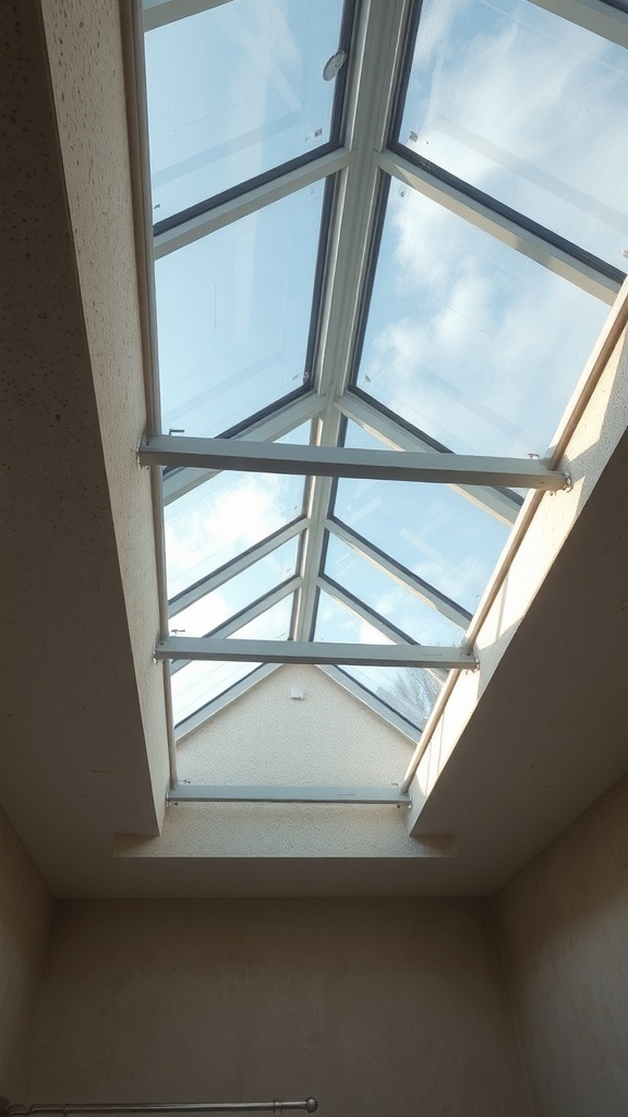 A glass ceiling with a view of the sky