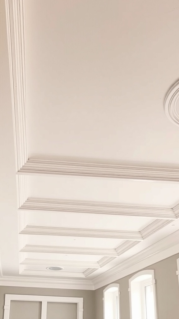 A modern basement ceiling featuring elegant crown molding.