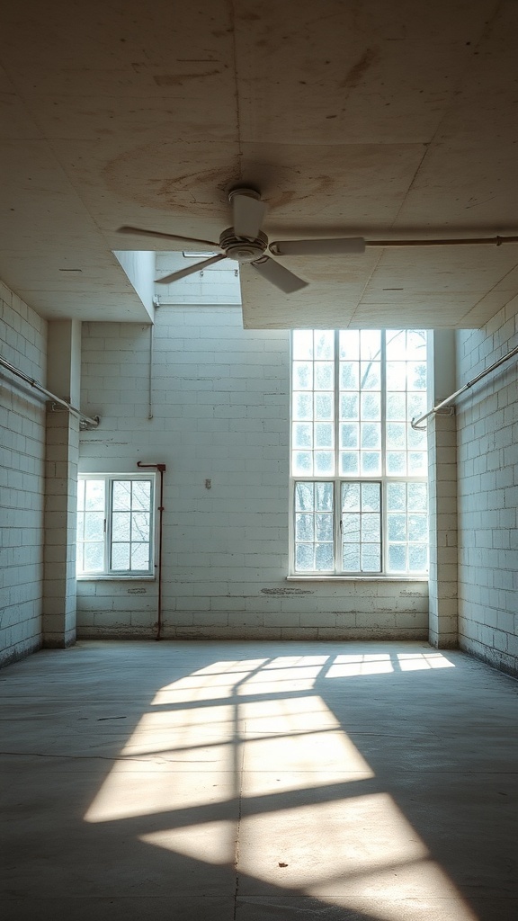 Bright basement with large windows allowing natural light to enter.