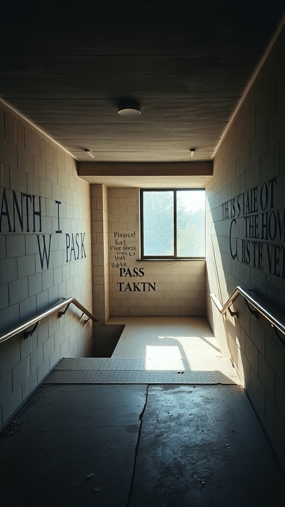 Bright stairwell with natural light coming through a large window